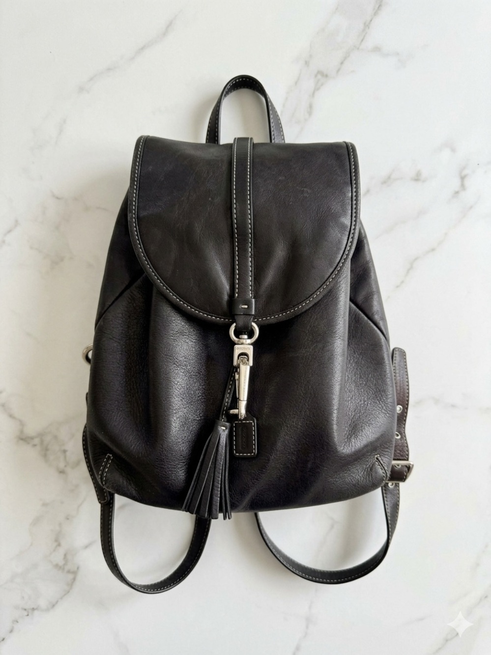AUTH Vintage Coach Legacy Studio Black Leather Drawstring Backpack 9368 Y2K